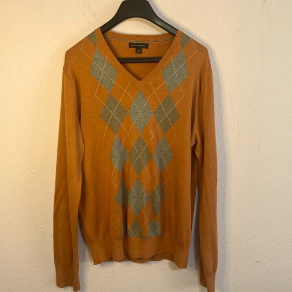 Banana Republic Men Burnt Orange Argyle Pattern Cashmere & Silk Blend Sweater L - Picture 1 of 7